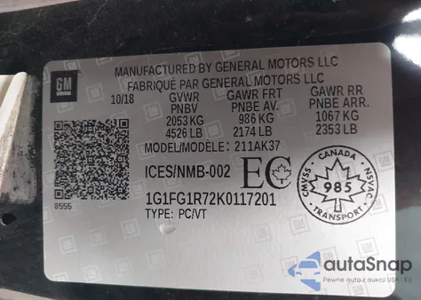 2019 Chevrolet Camaro 2Ss z USA, uszkodzony, nr VIN 1G1FG1R72K0117201